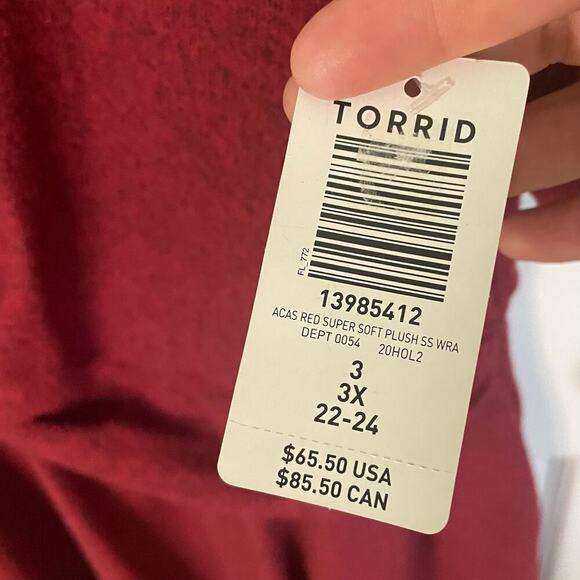 NWT Torrid Red Black Super Soft Plush Dark Red Wrap Waist Skater Dress Size 3X - Picture 3 of 8